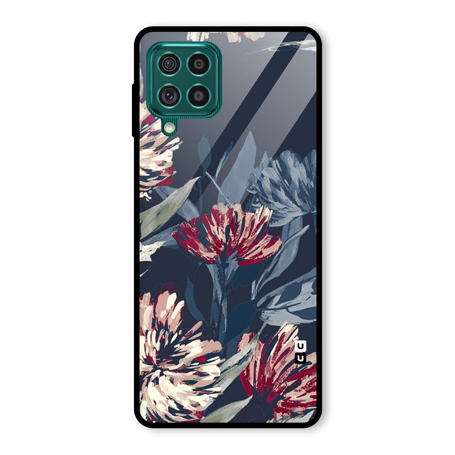 Red Rugged Floral Pattern Glass Back Case for Galaxy F62