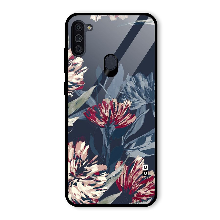 Red Rugged Floral Pattern Glass Back Case for Galaxy M11