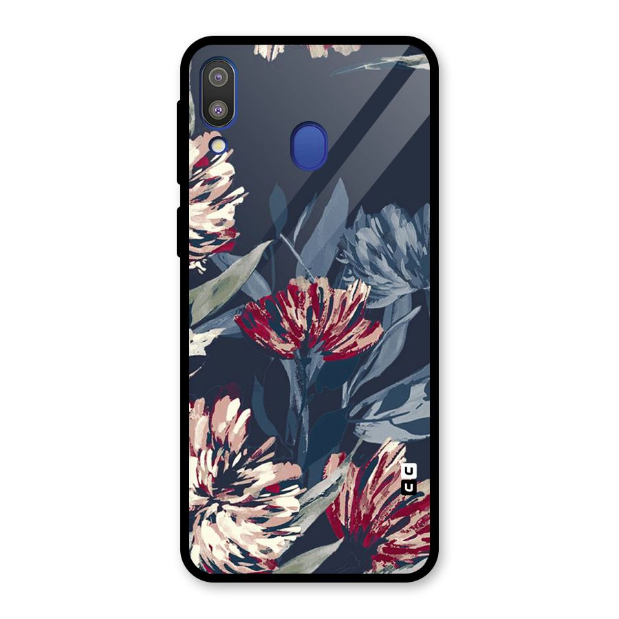 Red Rugged Floral Pattern Glass Back Case for Galaxy M20