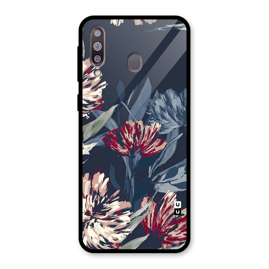 Red Rugged Floral Pattern Glass Back Case for Galaxy M30