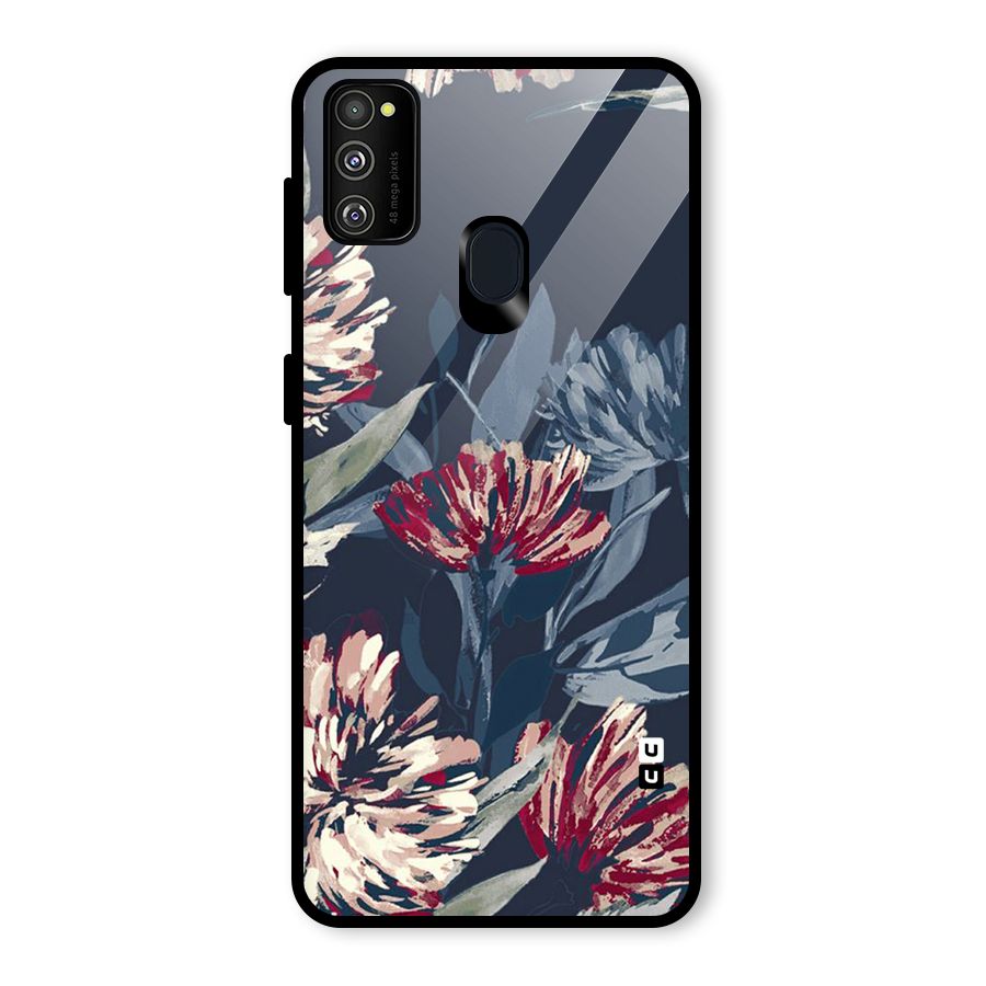 Red Rugged Floral Pattern Glass Back Case for Galaxy M30s