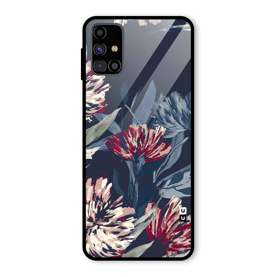 Red Rugged Floral Pattern Glass Back Case for Galaxy M31s
