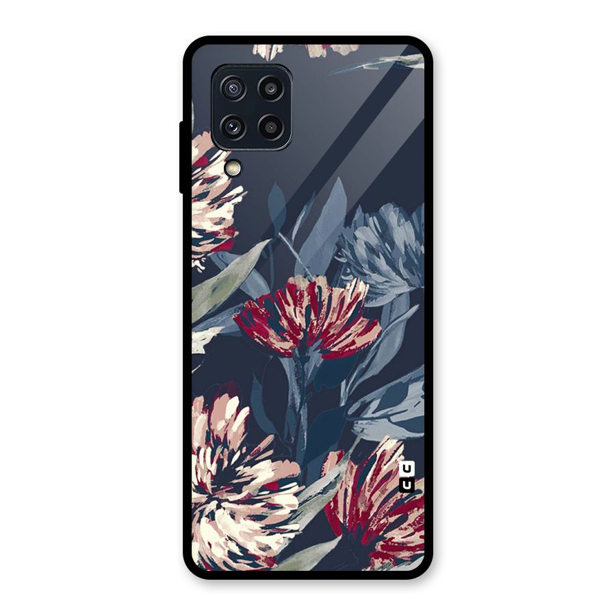 Red Rugged Floral Pattern Glass Back Case for Galaxy M32