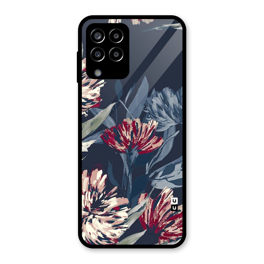 Red Rugged Floral Pattern Glass Back Case for Galaxy M33