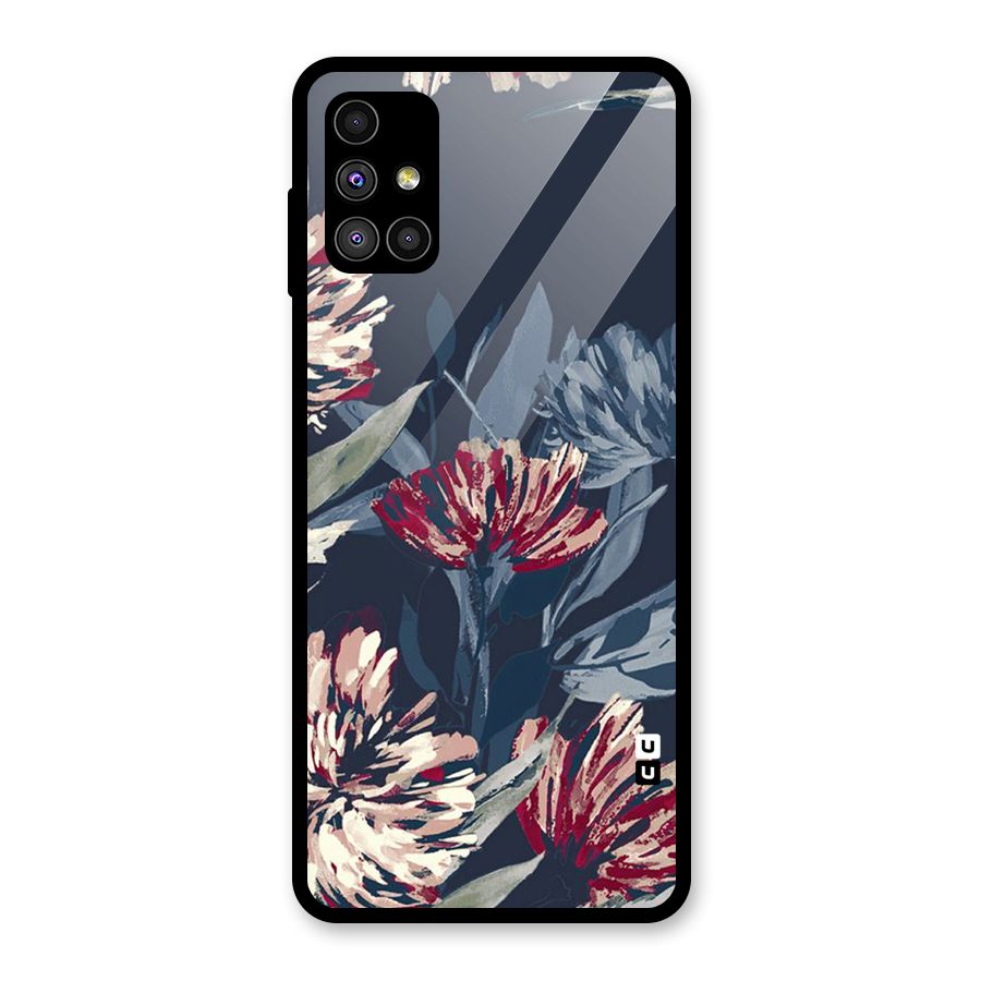 Red Rugged Floral Pattern Glass Back Case for Galaxy M51
