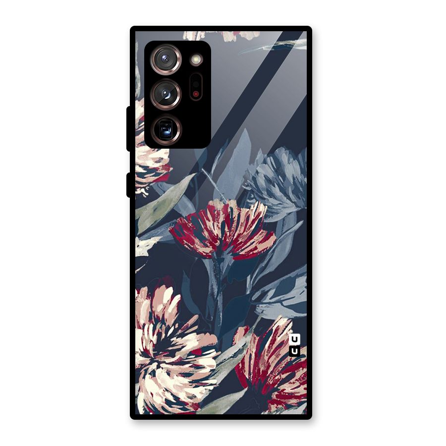Red Rugged Floral Pattern Glass Back Case for Galaxy Note 20 Ultra