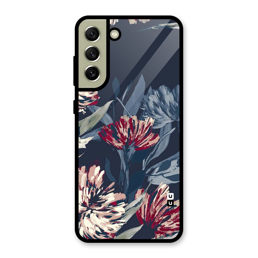 Red Rugged Floral Pattern Glass Back Case for Galaxy S21 FE 5G