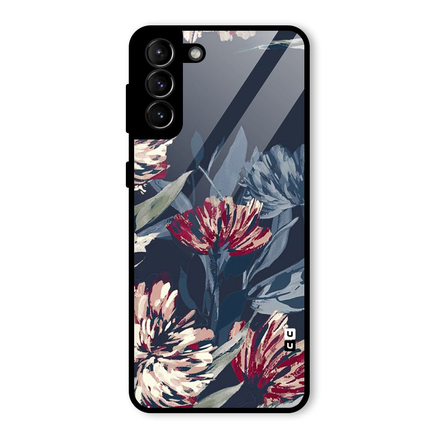 Red Rugged Floral Pattern Glass Back Case for Galaxy S21 Plus
