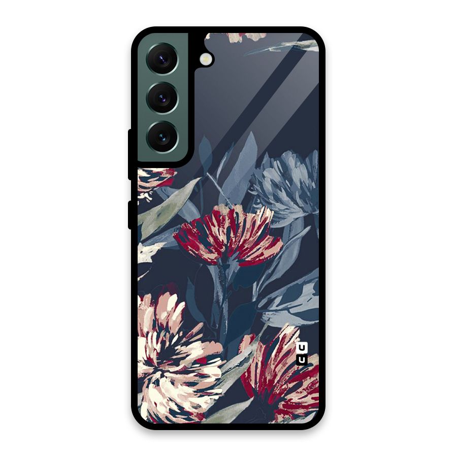 Red Rugged Floral Pattern Glass Back Case for Galaxy S22 5G