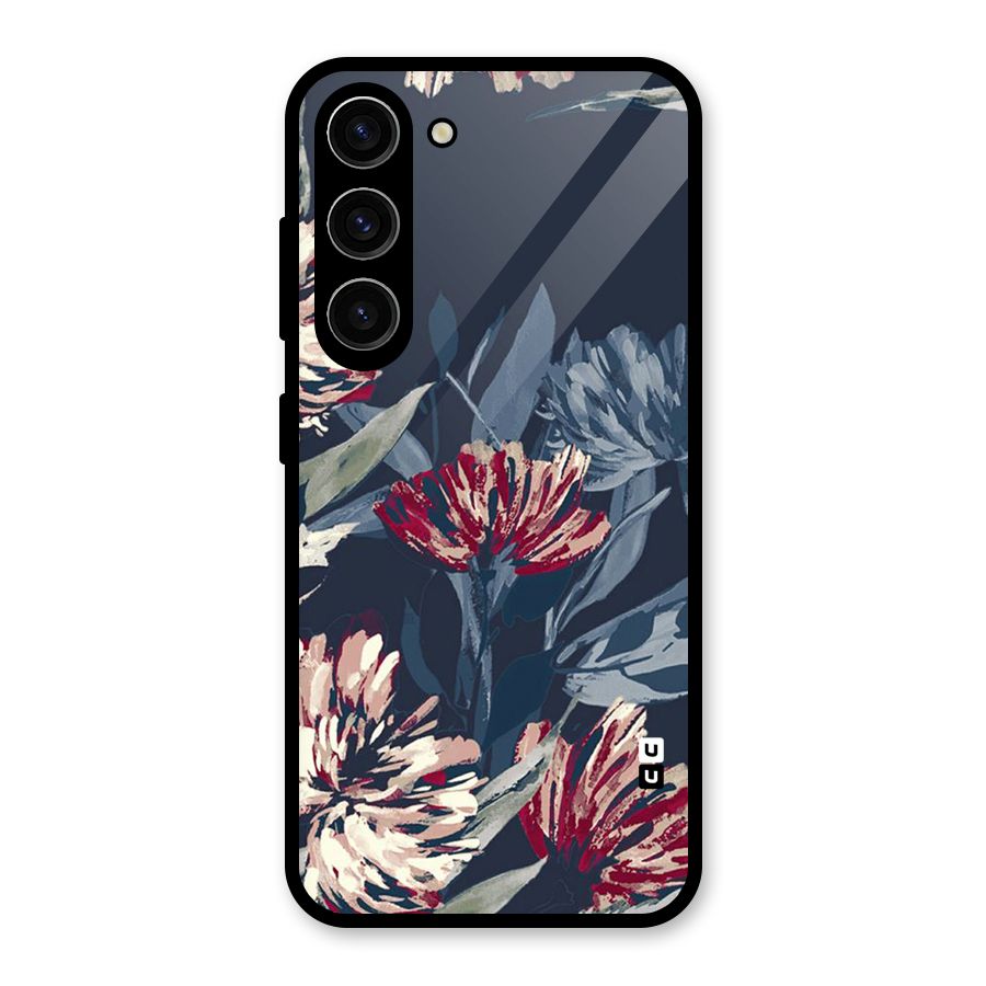 Red Rugged Floral Pattern Glass Back Case for Galaxy S23