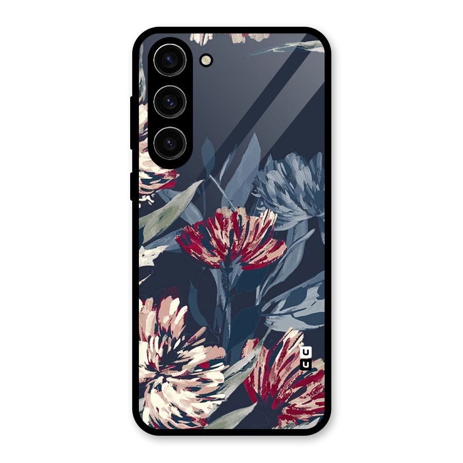 Red Rugged Floral Pattern Glass Back Case for Galaxy S23 Plus