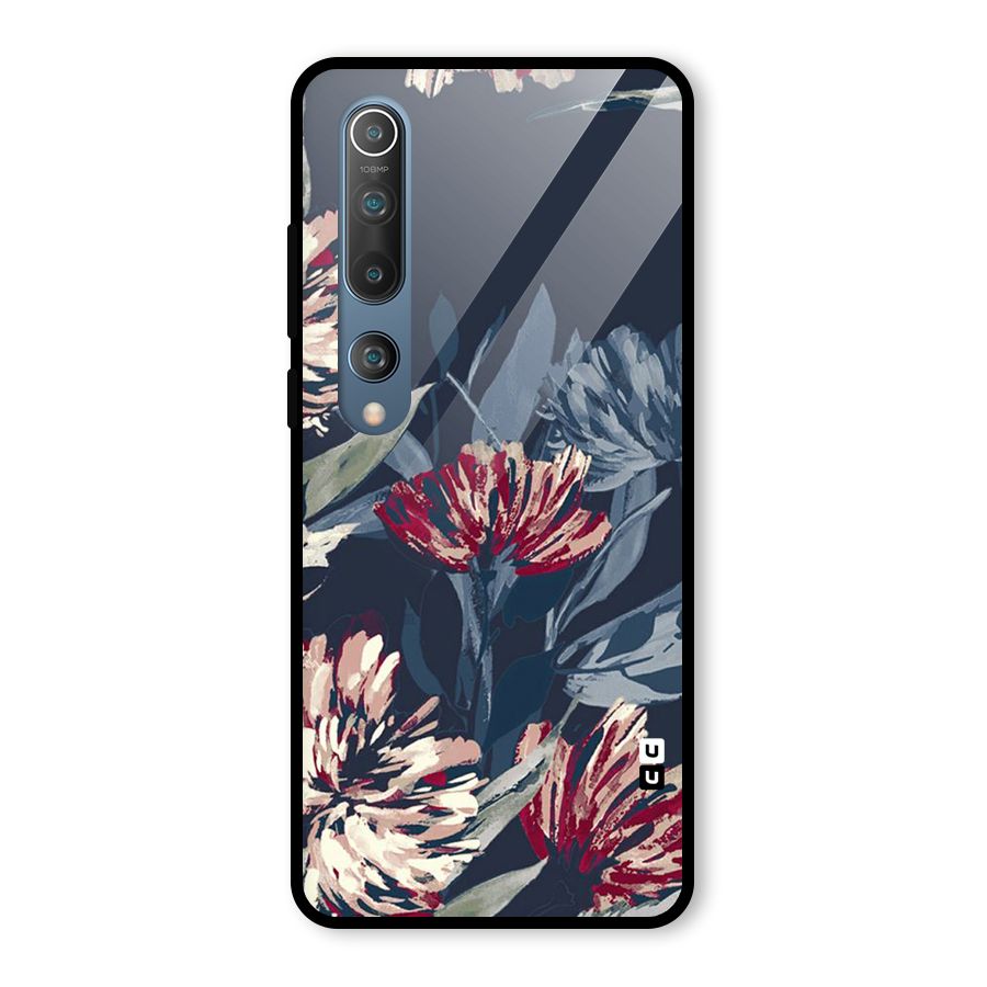 Red Rugged Floral Pattern Glass Back Case for Mi 10