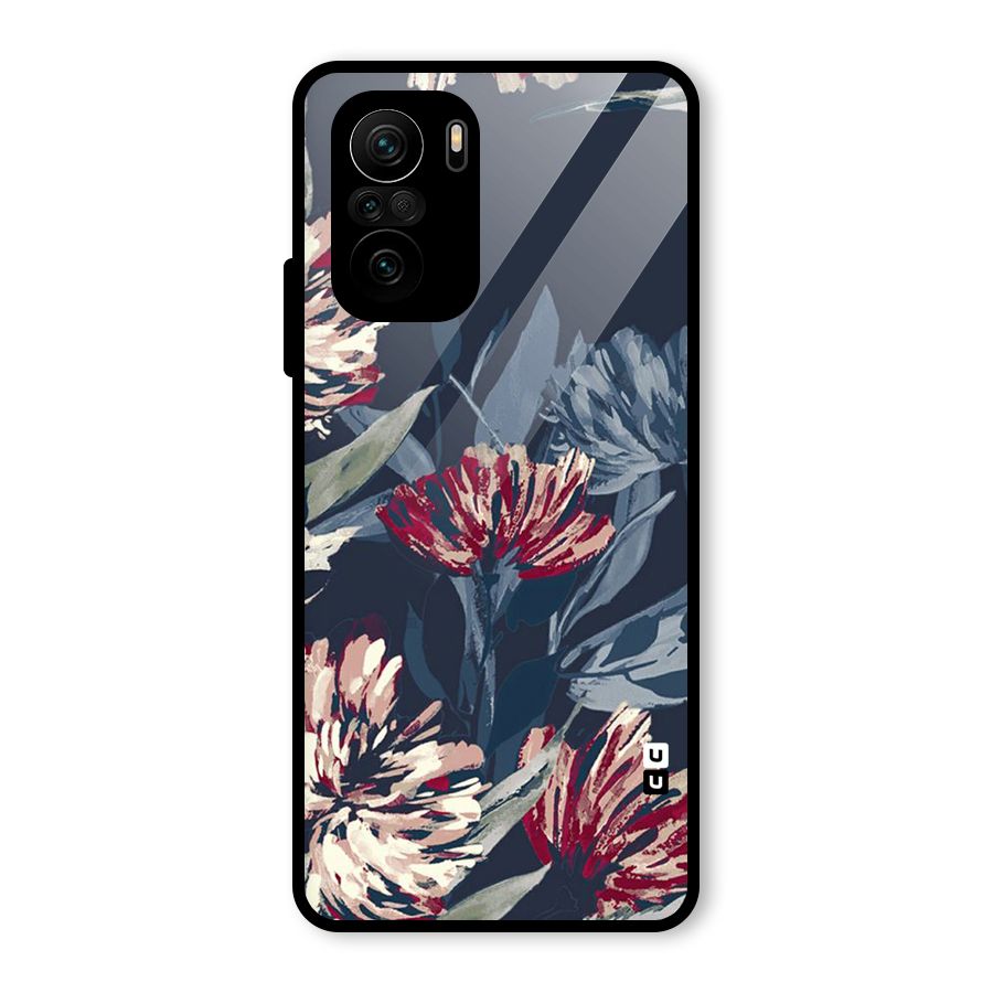 Red Rugged Floral Pattern Glass Back Case for Mi 11X Pro