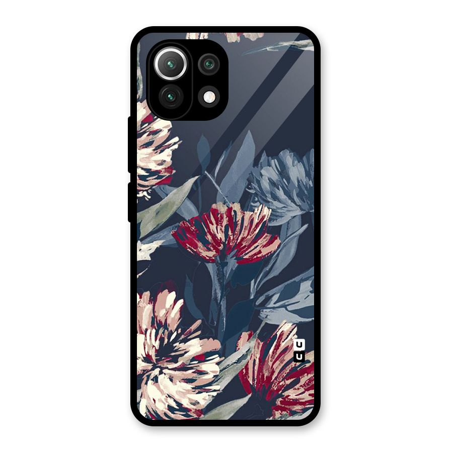 Red Rugged Floral Pattern Glass Back Case for Mi 11 Lite NE 5G