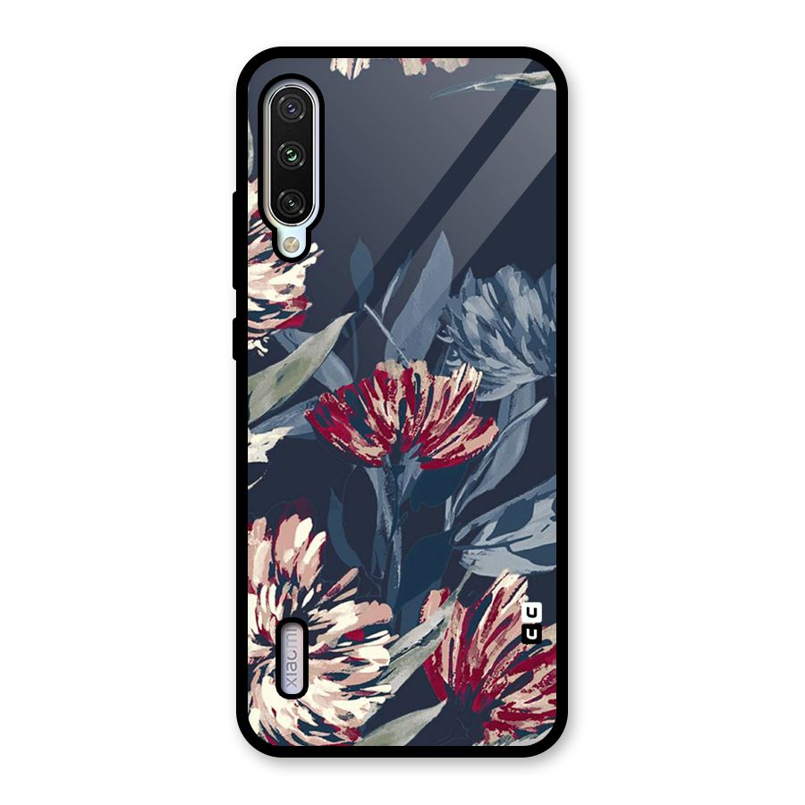 Red Rugged Floral Pattern Glass Back Case for Mi A3