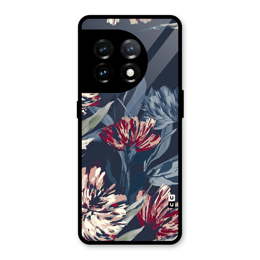 Red Rugged Floral Pattern Glass Back Case for OnePlus 11