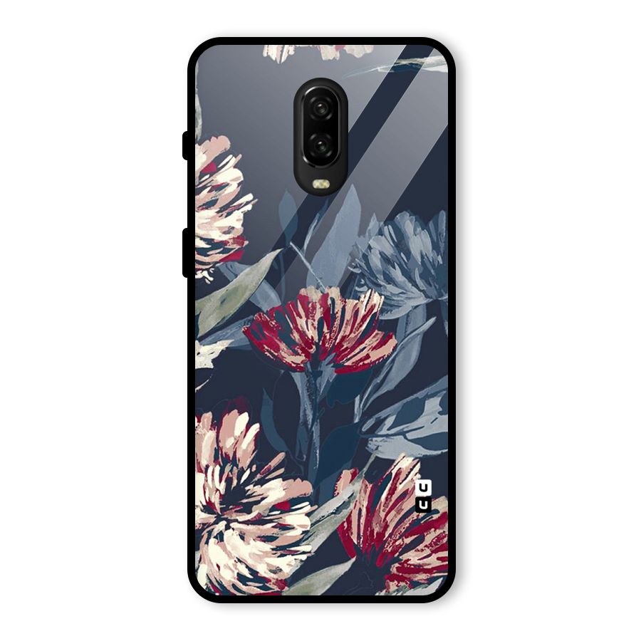 Red Rugged Floral Pattern Glass Back Case for OnePlus 6T