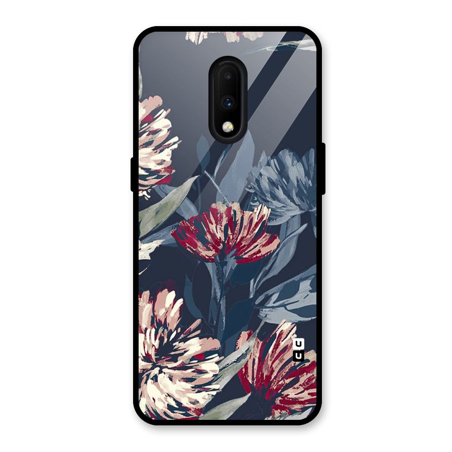 Red Rugged Floral Pattern Glass Back Case for OnePlus 7