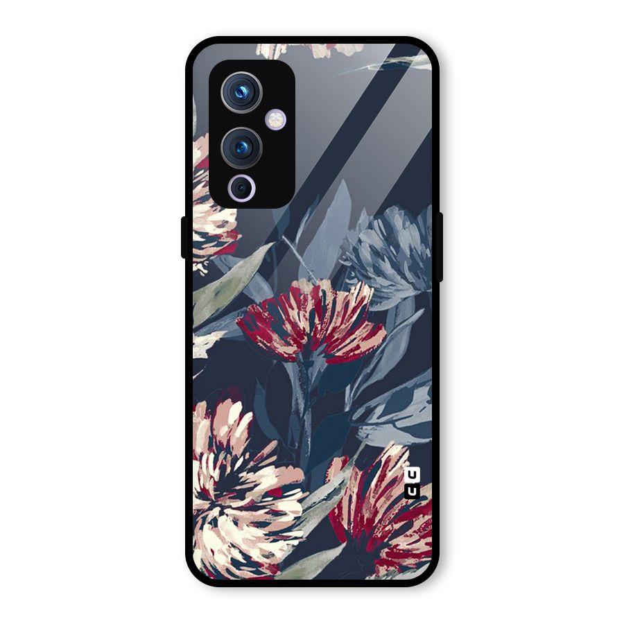 Red Rugged Floral Pattern Glass Back Case for OnePlus 9