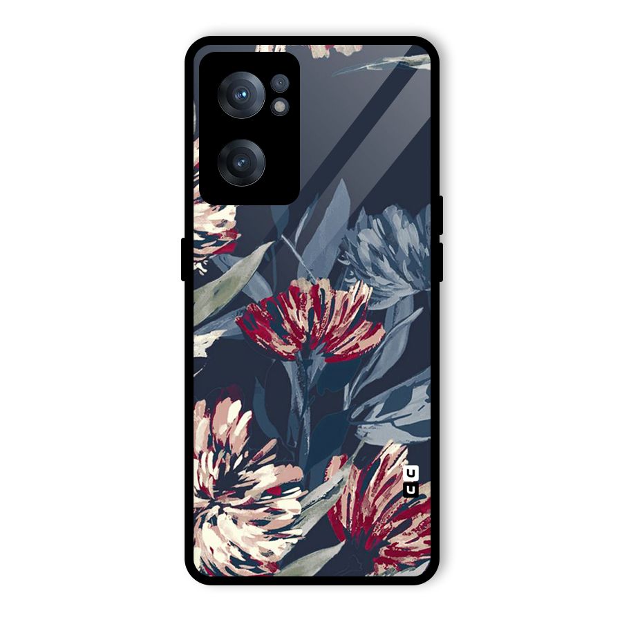 Red Rugged Floral Pattern Glass Back Case for OnePlus Nord CE 2 5G