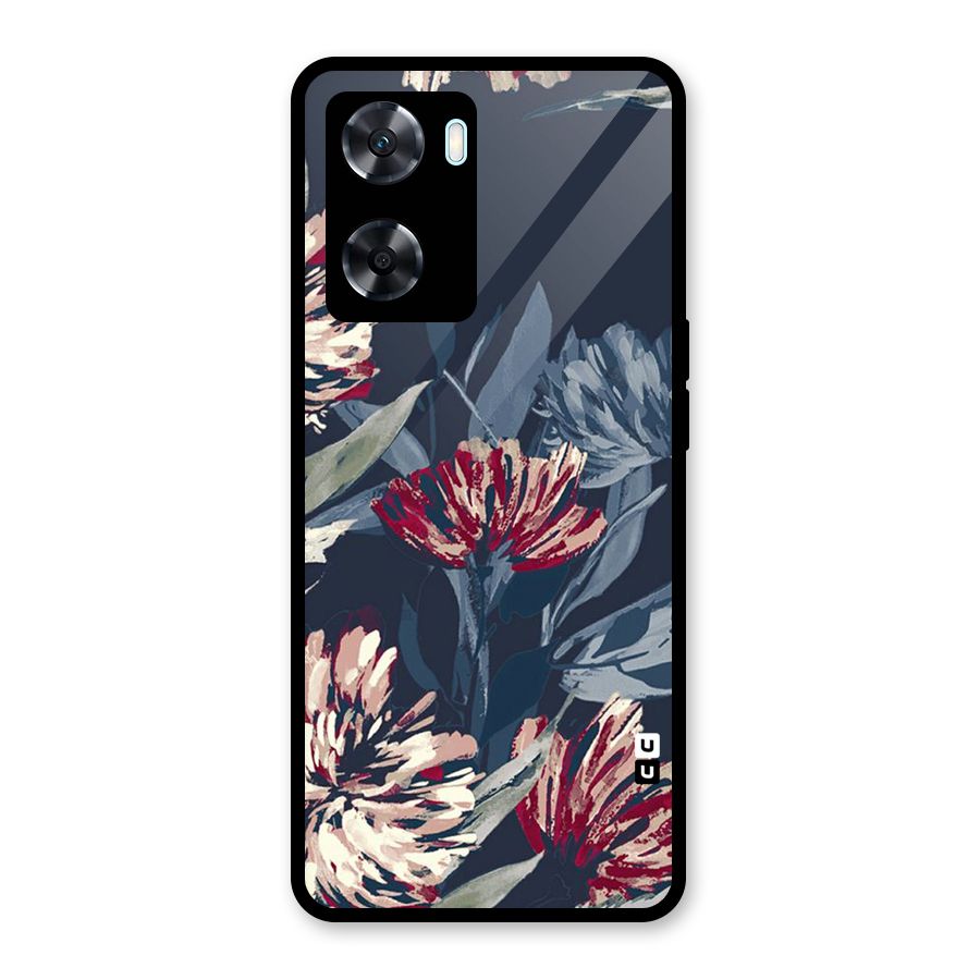 Red Rugged Floral Pattern Glass Back Case for Oppo A77