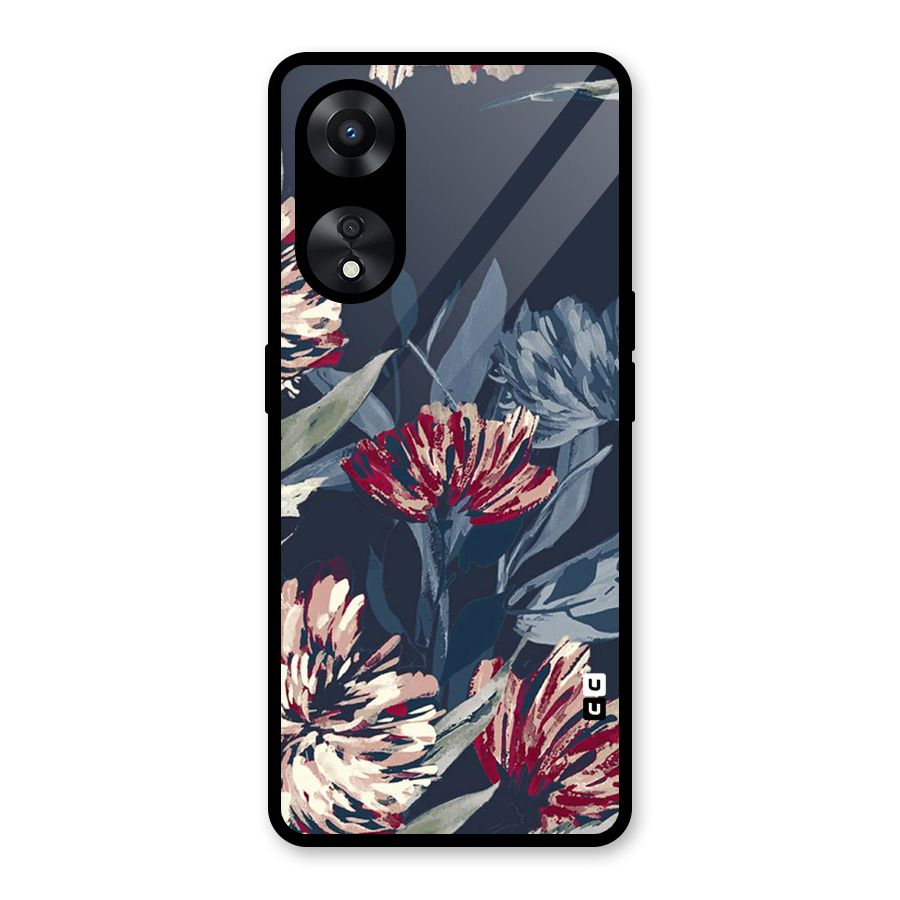 Red Rugged Floral Pattern Glass Back Case for Oppo A78