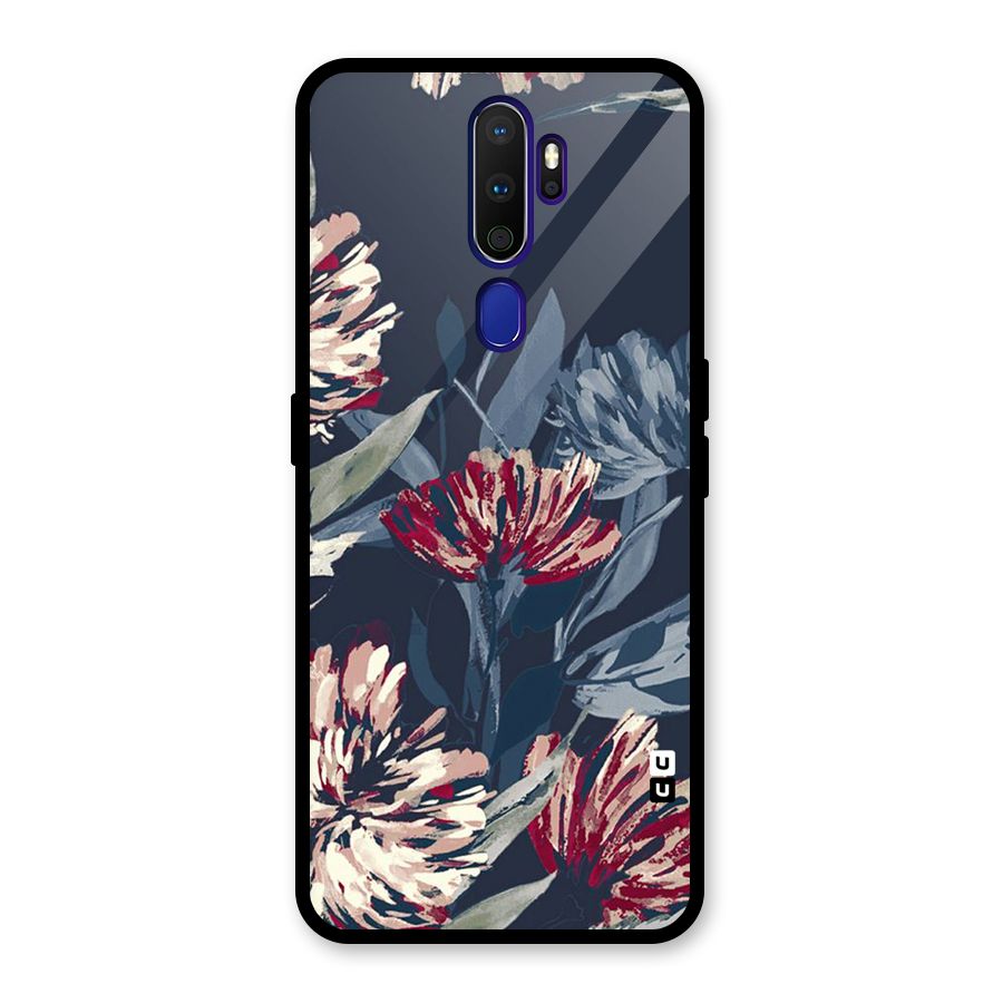 Red Rugged Floral Pattern Glass Back Case for Oppo A9 (2020)
