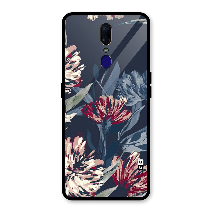 Red Rugged Floral Pattern Glass Back Case for Oppo F11