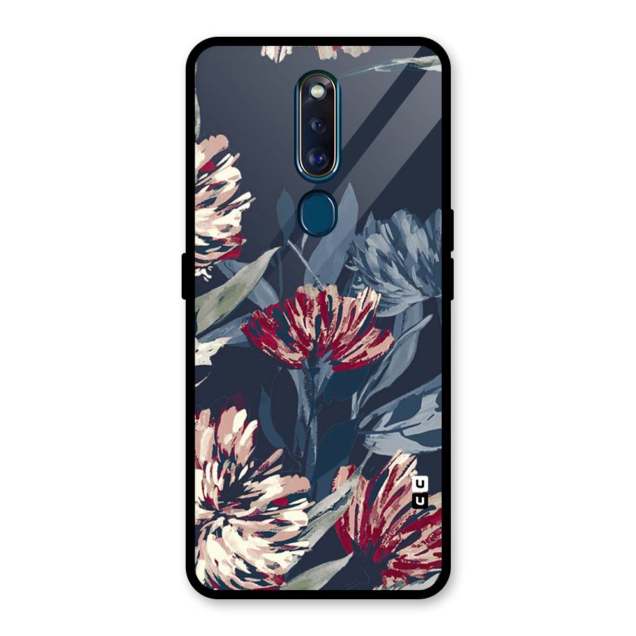 Red Rugged Floral Pattern Glass Back Case for Oppo F11 Pro