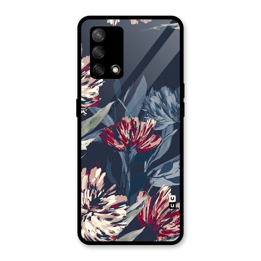 Red Rugged Floral Pattern Glass Back Case for Oppo F19