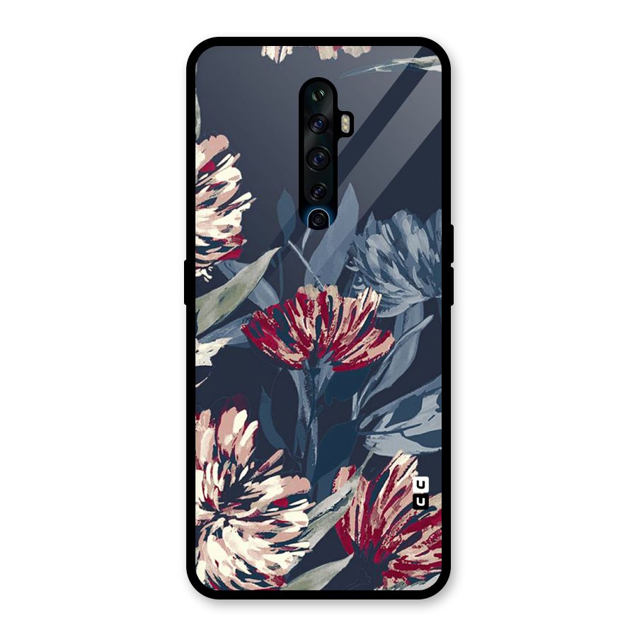 Red Rugged Floral Pattern Glass Back Case for Oppo Reno2 Z