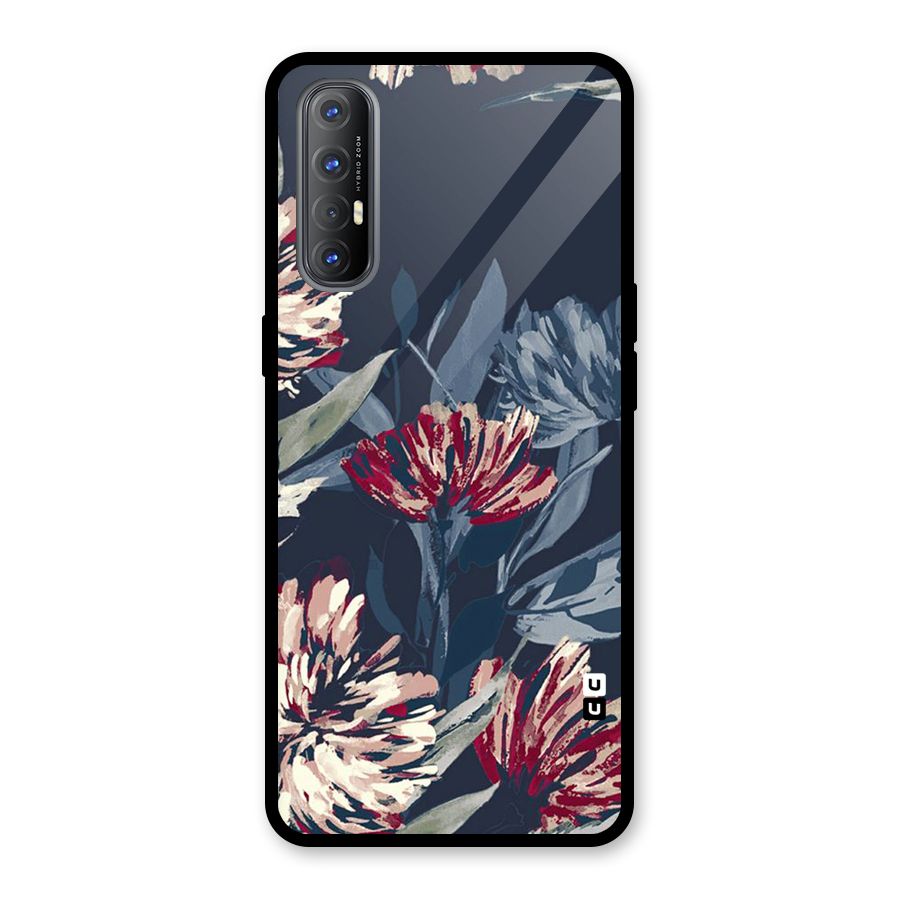 Red Rugged Floral Pattern Glass Back Case for Oppo Reno3 Pro