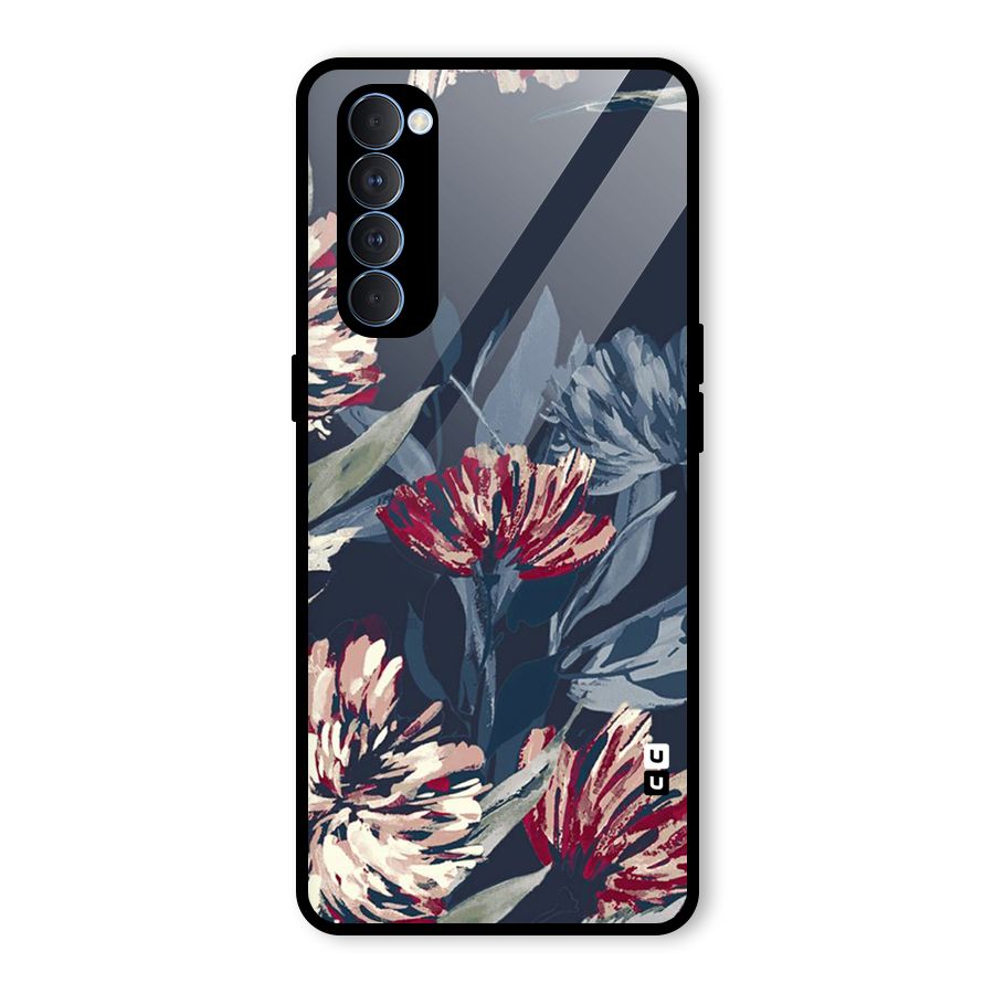 Red Rugged Floral Pattern Glass Back Case for Oppo Reno4 Pro