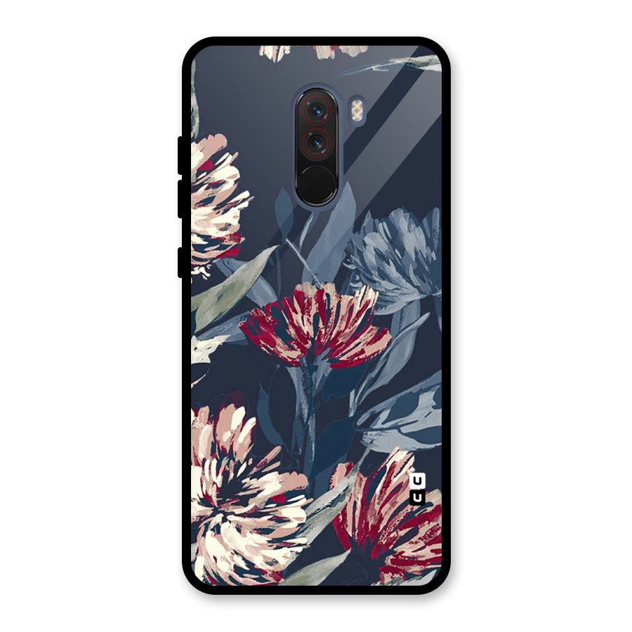 Red Rugged Floral Pattern Glass Back Case for Poco F1