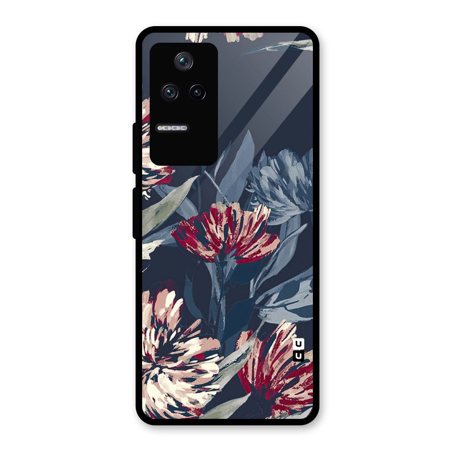Red Rugged Floral Pattern Glass Back Case for Poco F4 5G