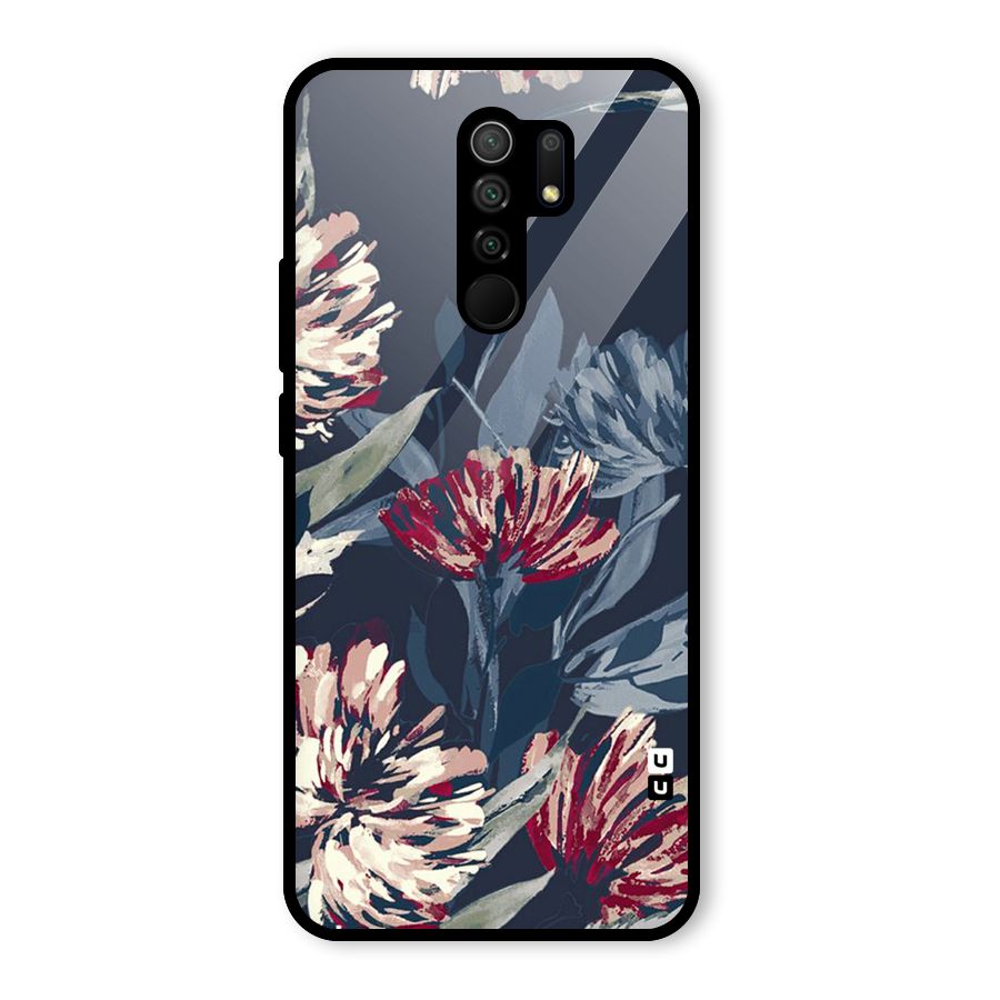 Red Rugged Floral Pattern Glass Back Case for Poco M2
