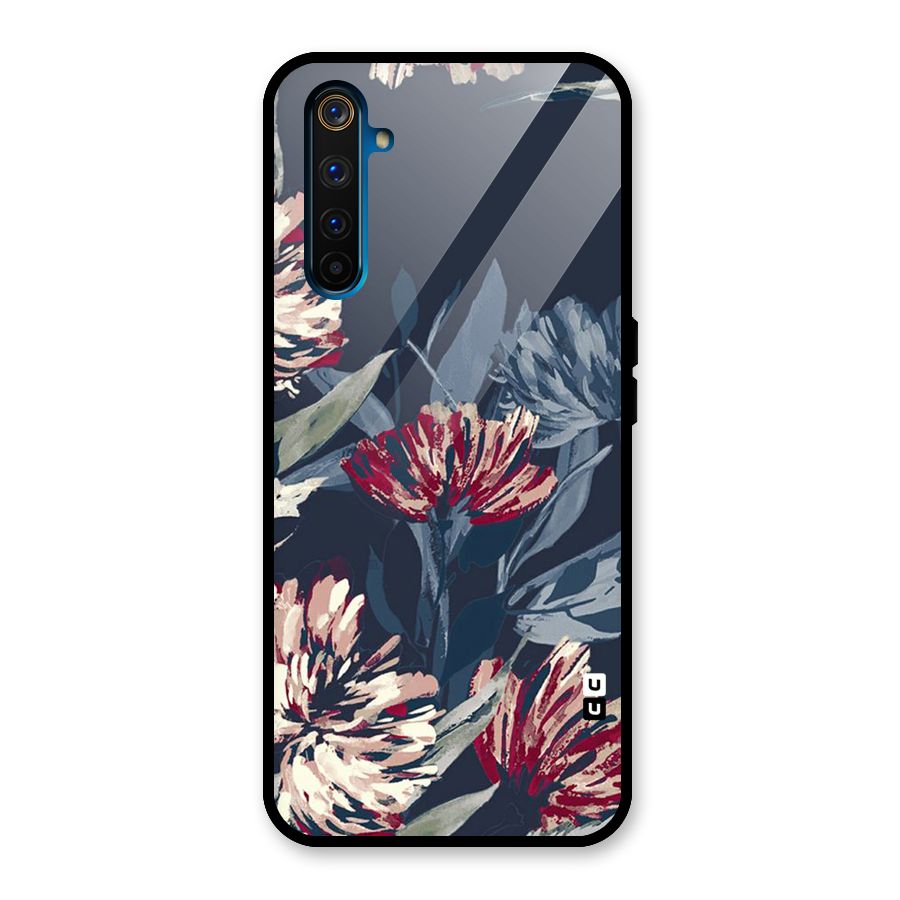 Red Rugged Floral Pattern Glass Back Case for Realme 6 Pro