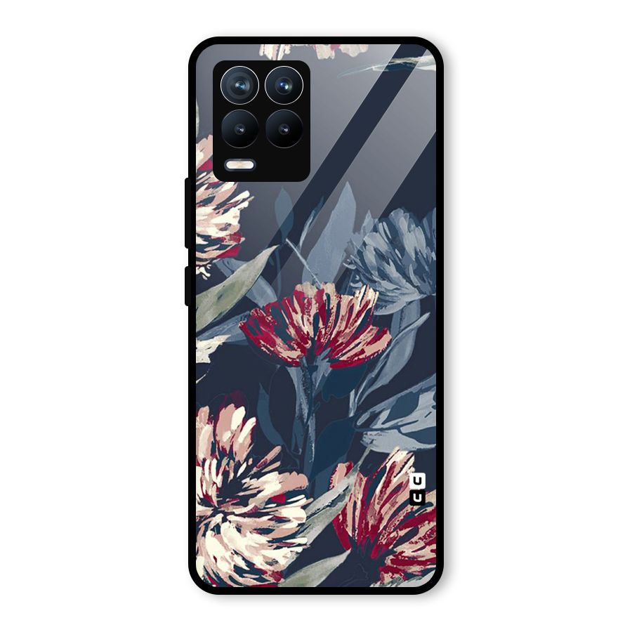 Red Rugged Floral Pattern Glass Back Case for Realme 8