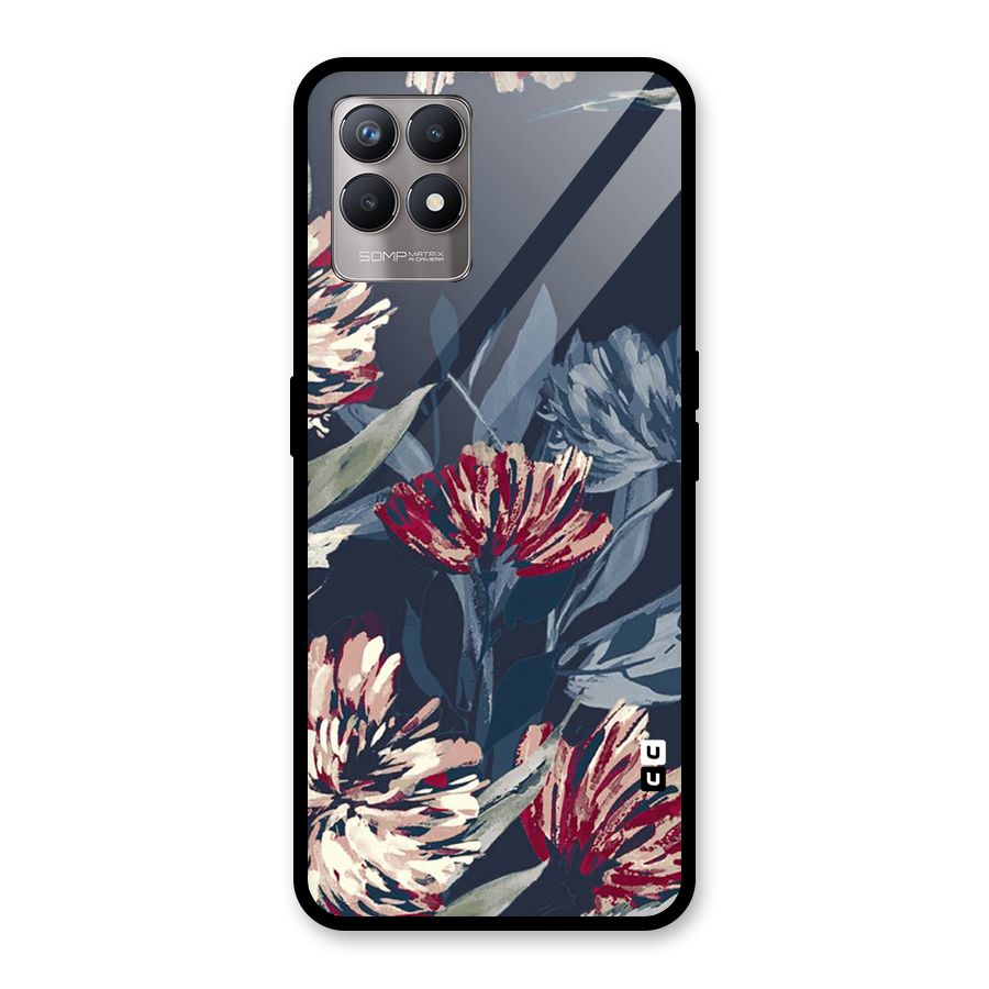 Red Rugged Floral Pattern Glass Back Case for Realme 8i