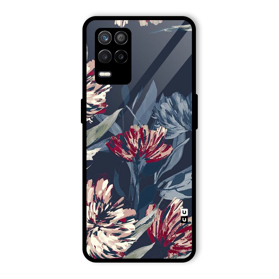 Red Rugged Floral Pattern Glass Back Case for Realme 9 5G