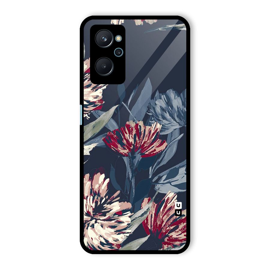 Red Rugged Floral Pattern Glass Back Case for Realme 9i