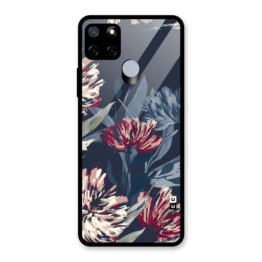 Red Rugged Floral Pattern Glass Back Case for Realme C15