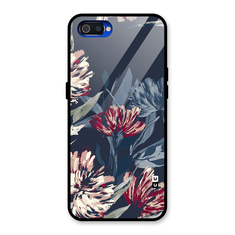 Red Rugged Floral Pattern Glass Back Case for Realme C2