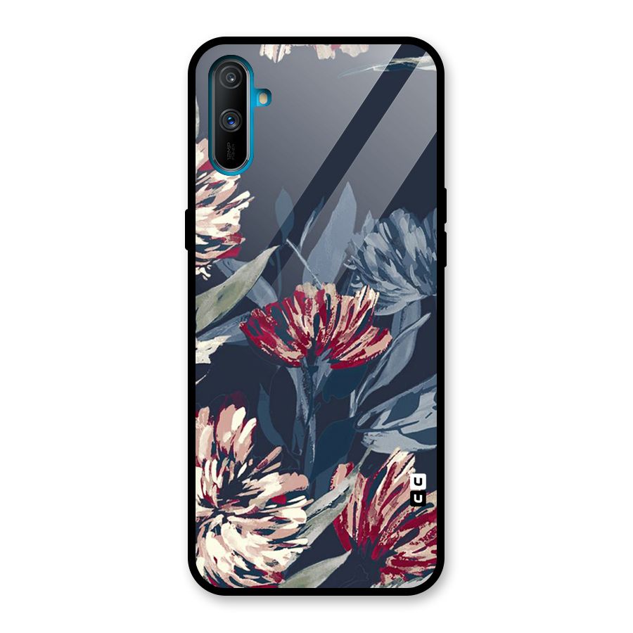 Red Rugged Floral Pattern Glass Back Case for Realme C3