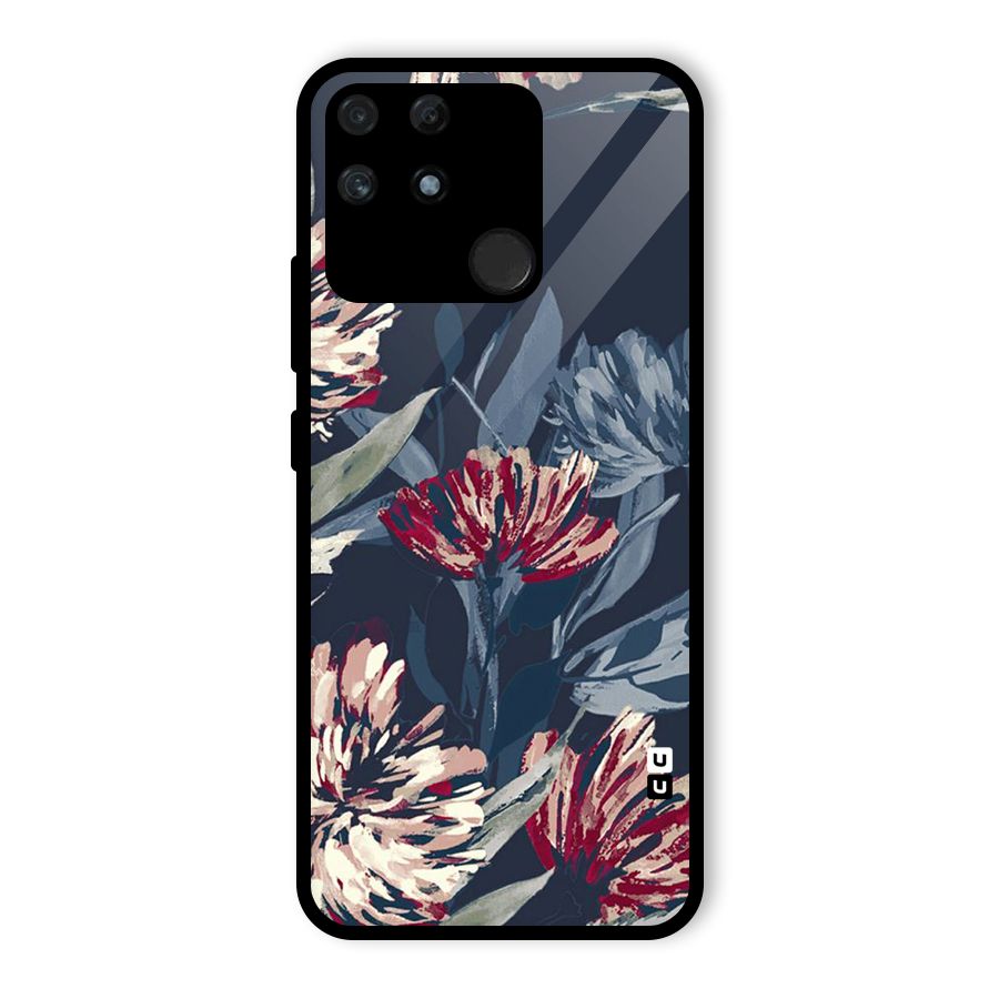 Red Rugged Floral Pattern Glass Back Case for Realme Narzo 50A