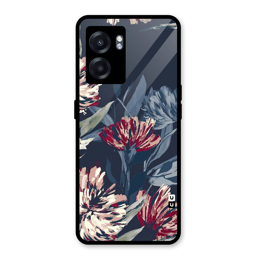 Red Rugged Floral Pattern Glass Back Case for Realme Narzo 50 5G