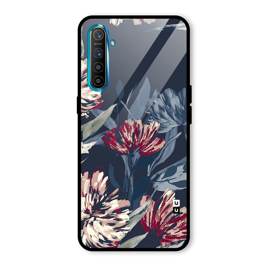 Red Rugged Floral Pattern Glass Back Case for Realme X2