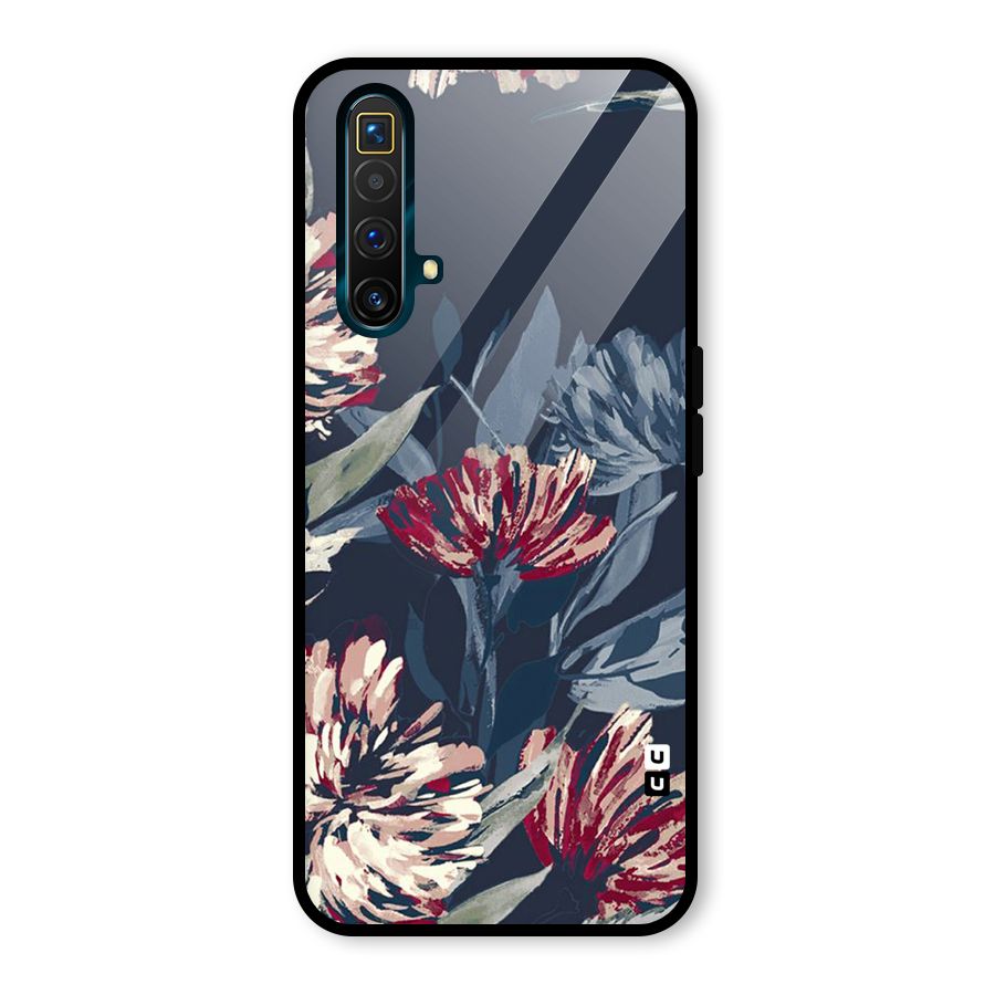 Red Rugged Floral Pattern Glass Back Case for Realme X3