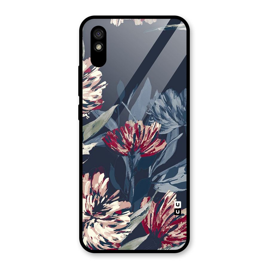 Red Rugged Floral Pattern Glass Back Case for Redmi 9A