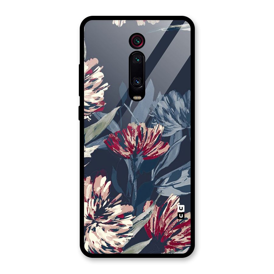 Red Rugged Floral Pattern Glass Back Case for Redmi K20